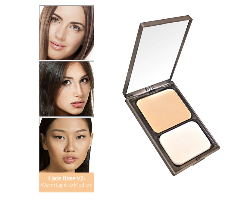 Vasanti Face Base Powder Foundation - Shade V2 Warm Light to Medium - Front shot with swatch