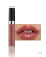Vasanti Power Oils Lip Gloss - Shade Angel lip swatch and product front shot