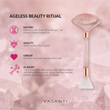 Vasanti Cosmetics Rose Quartz Roller & Gua Sha Tool - Product Features Infographics
