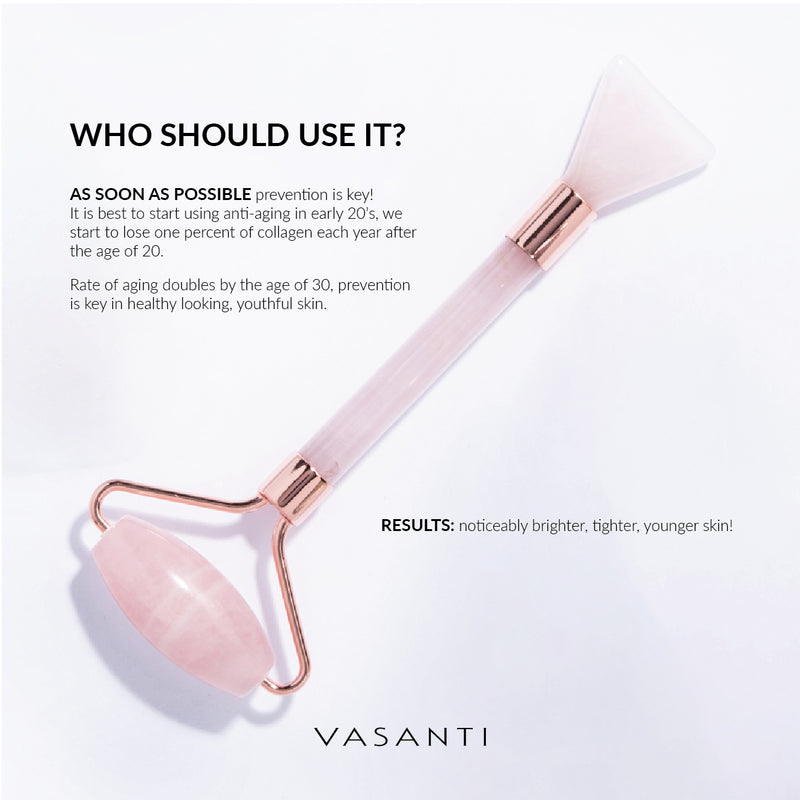 Vasanti Cosmetics Rose Quartz Roller & Gua Sha Tool - Who To Use It Infographics