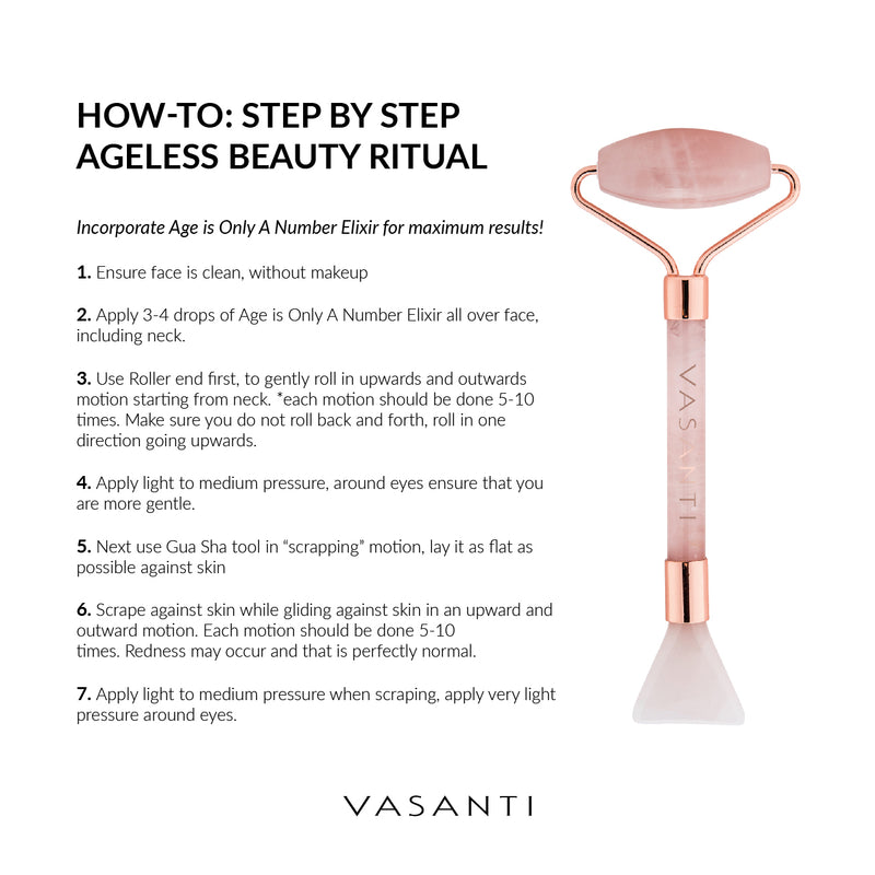 Vasanti Cosmetics Rose Quartz & Gua Sha Tool - How To Use Infographics