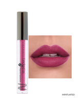 Vasanti Locked in Liquid Lipstick - Shade Infatuated lip swatch and product front shot