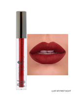 Vasanti Locked in Liquid Lipstick - Shade Lust at First Sight lip swatch and product front shot